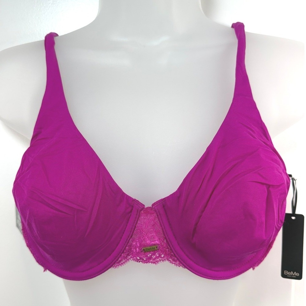 NEW‎ BeMe New York Lace Demi Underwire Bra 38B Magenta Lingerie Everyday Comfort